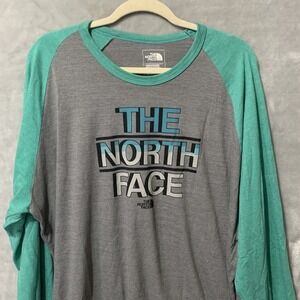 The North Face Men's XXL Long Sleeve Raglan T-Shirt Gray Green Graphic Standard